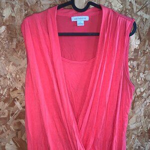 Liz Claiborne Womens Sleeveless Draped Coral Top L 95% Rayon Stretchy